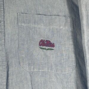 Vintage Light Wash Blue Ole Miss Embroidered Picket Men's Button Up Size L USA